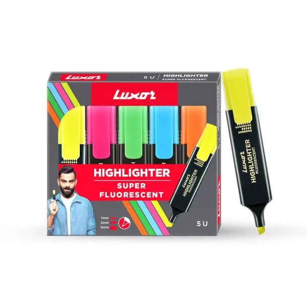 Luxor Hi-Lighter with Chisel Points Kit of 5 Pcs Multicolour