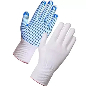 GENERIC 304.8 mm (12 Inch) Size White and Blue Dotted Cotton Knitted Hand Gloves for Industrial Usage( Pack of 12 pairs)