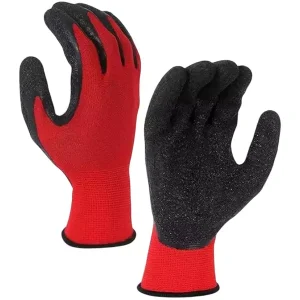 GENERIC Free Size Red and Black Latex Crinkle Coated Hand Gloves for Industrial Usage; Pack of 3 pairs