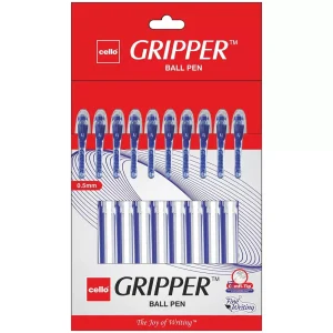 Cello Gripper Ball Pen 0.5 mm Tip Cap Closure Type Blue Ink, 8907234013757 (Pack of 10)